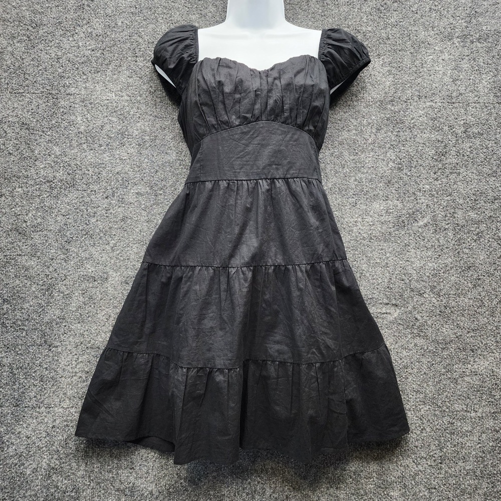 NWT Hollister Women's Black Cotton Smocked Tiered Mini Dress Coquette Romantic L